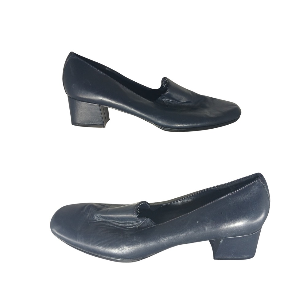 JG Hook Lilly Navy Blue Leather Loafer Block Heel Pumps‎ Mens 9.5M 1795236